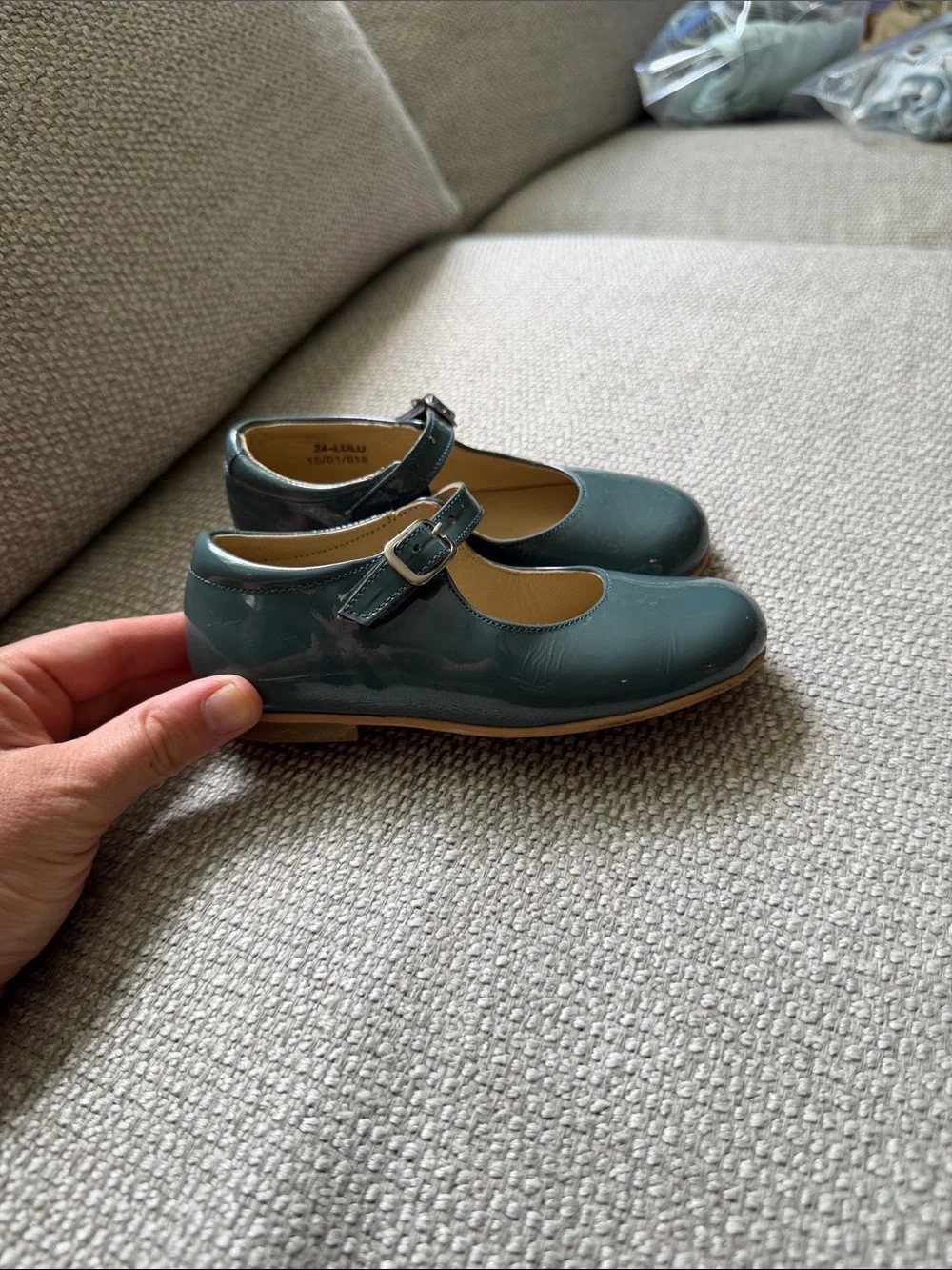 Italian Leather Girls Patent Teal Mary Jane Dress Shoes with Buckle/